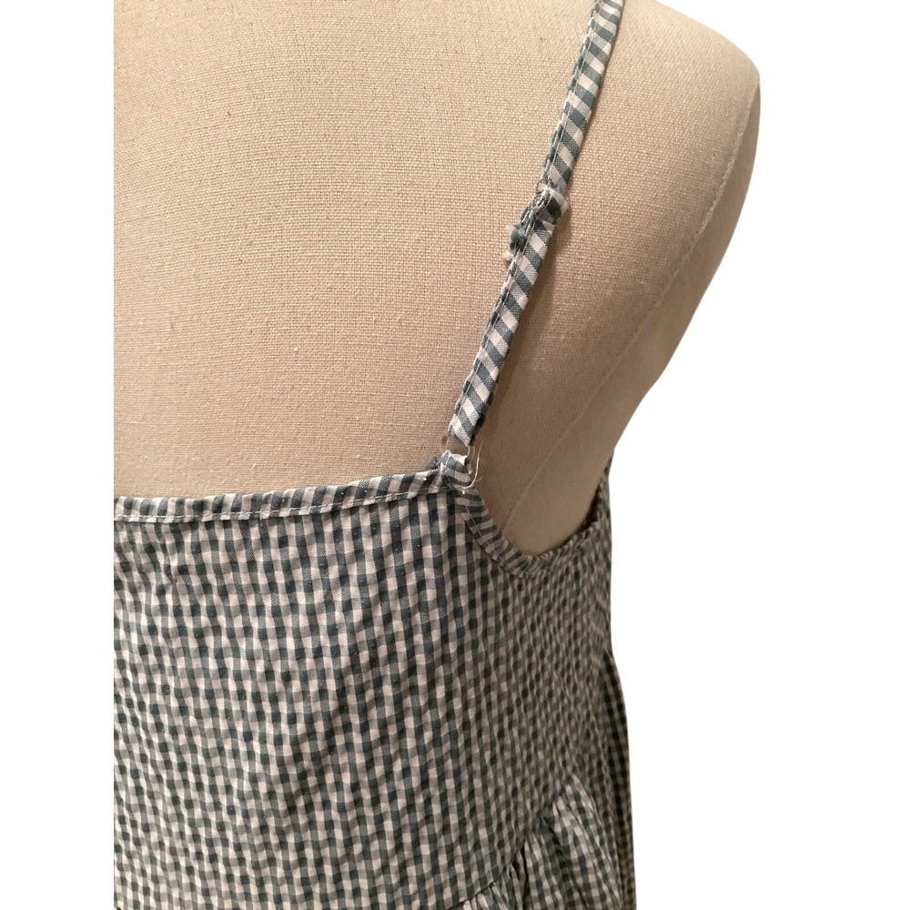 Green White Gingham Midi Sundress Cotton Adjustable Straps Dress - Medium - Picture 5 of 11